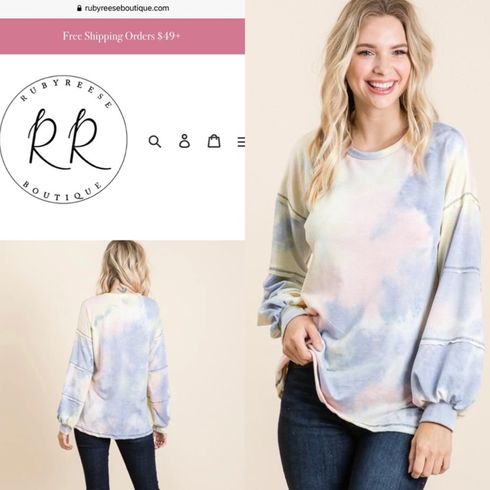 Tie-Dye Long Sleeve Knit Exposed Hem Top